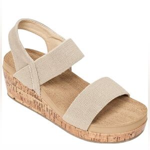 Neutral Fabric Cork Wedge Sandal in Beige